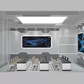 Modern Monitoring Room Interior With Large Control Screen Workstations And Ergonomic Chairs