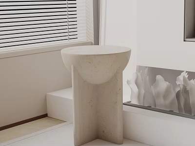 Modern Minimalist Side Table In White Concrete For Living Room Interior With Window View 3d model