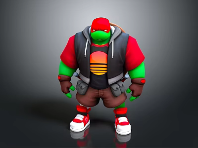 Cartoon Character Toy With Red Hoodie Black Vest Brown Shorts And Red Shoes 3d model