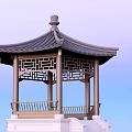 Traditional Chinese Garden Pavilion With Classic Roof Carved Lattice Windows And Railing