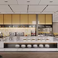 Modern Restaurant Interior With Open Kitchen Marble Countertop And Wooden Cabinets