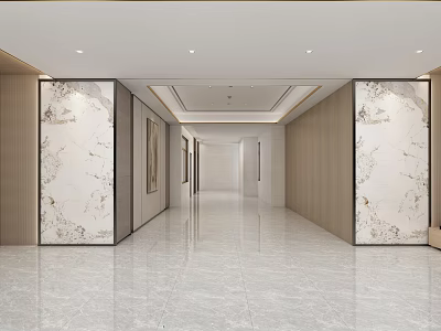 Modern Sales Office Interior With Marble Walls Spacious Hallway And Polished Floor 3d model