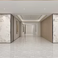 Modern Sales Office Interior With Marble Walls Spacious Hallway And Polished Floor