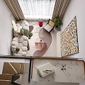 Modern Loft Apartment Living Room With Curved Sofa And Floor Lamp