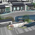 Modern Square Club Front Square Natural Lake Falling Water 3d model