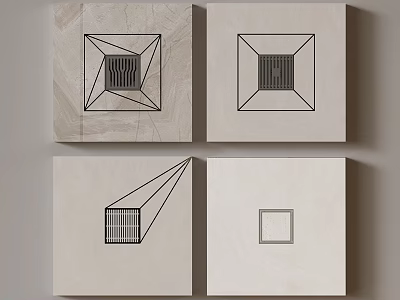 Minimalist Geometric Wall Art With Square Canvas And Abstract Line Patterns 3d model