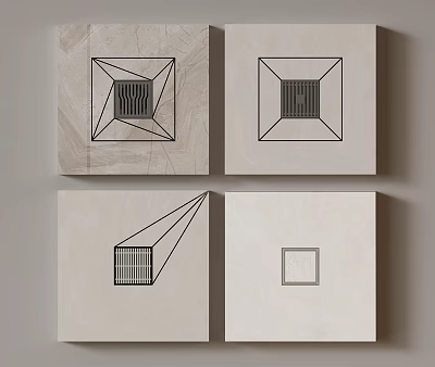 Minimalist Geometric Wall Art With Square Canvas And Abstract Line Patterns 3d model
