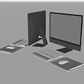 Modern Dual Computer Monitors Setup With Keyboard Mouse And Mouse Pads 3d model