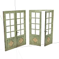 Vintage Style Wooden Double Doors With Glass Panes And Diamond Shaped Panels