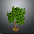 3D Scene Component Tree With Green Leaves Brown Trunk Yellow Base And Purple Decorations