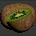 Whole and Halved Fresh Kiwi Fruit with Green Flesh Black Seeds on Dark Background