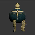 Traditional Turquoise Ornament Decoration Set With Golden Dragon Ears Patterned Lid And Three Legged Base