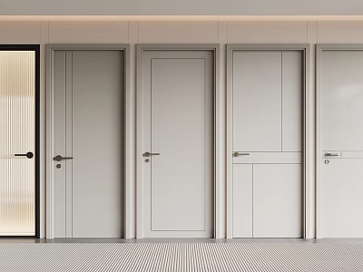 Modern Interior Featuring Various Light Colored Hinged Doors In Different Designs 3d model