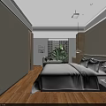 Loft Style Hotel Room With Green Metal Staircase Palm Leaf Decor Mirror And Wooden Accents
