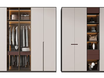 Modern Wardrobe Design With Hanging Rods Folded Clothes And Storage Shelves 3d model