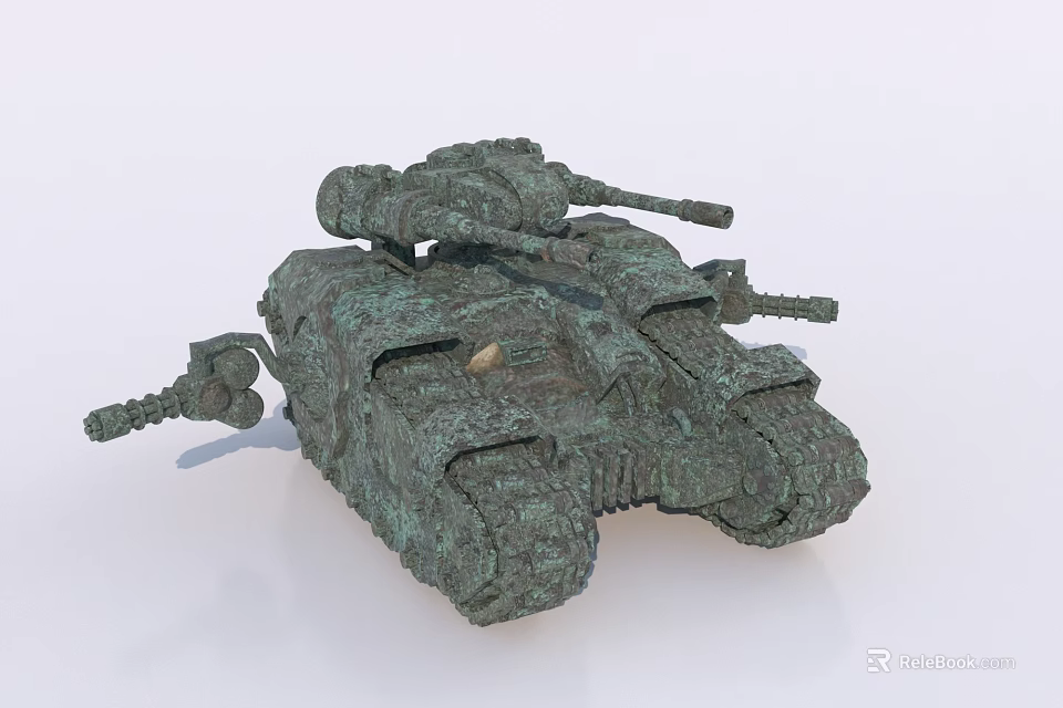 Vintage Patina Green Tank With Textured Surface And Military Weapon Design 3d model 