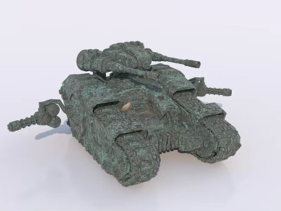 Vintage Patina Green Tank With Textured Surface And Military Weapon Design 3d model