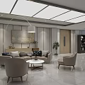 Modern Office Interior With Meeting Area Long Wooden Table Chairs Bookshelves Sofa And Plants