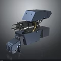 Blue Mechanical Military Weapon With Multiple Rotary Barrels And Automated Mechanism