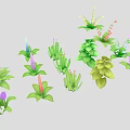 Colorful Plants Collection With Various Shapes And Different Colored Flowers In Illustration Style
