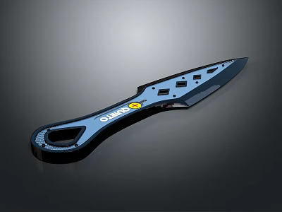 Tactical Blue Combat Knife With Black Handle Sharp Blade And Hollowed Design 3d model