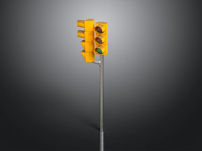 Yellow Traffic Light With Multiple Signal Lamps On Metal Pole Isolated Scene 3d model