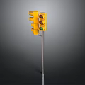 Yellow Traffic Light With Multiple Signal Lamps On Metal Pole Isolated Scene