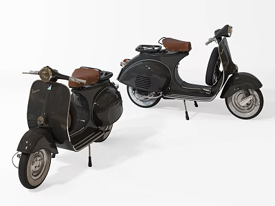 Vintage Black Scooters With Brown Leather Seats And Classic Design 3d model
