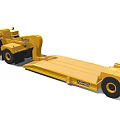 Large Yellow Heavy Duty Trailer With Crane And Extended Flatbed Structure 3d model