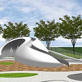 Loud Park Modern Landscape With Green Trees Water Fountain Curved Pathways And Green Lawn