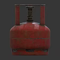 Red Rustic Propane Gas Cylinder With Metal Handle And Worn Surface
