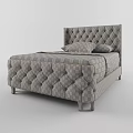 Elegant Beige Tufted Double Bed With Green Sheet And Purple Floral Quilt