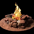Garden Fire Pit With Stone Circle And Burning Flames For Outdoor Decor