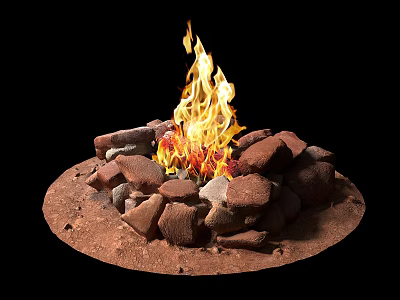 Garden Fire Pit With Stone Circle And Burning Flames For Outdoor Decor 3d model