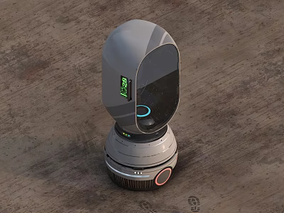 Smart Robot With Transparent Top Green Display And Mobile Wheel Base 3d model