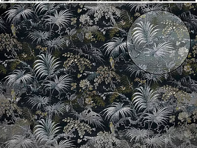 Tropical Plant Pattern Design With Black Background Silver White Floral Elements 3d model