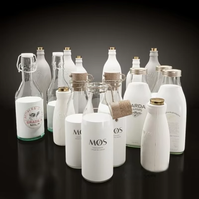 Diverse Design Beverage Bottles Showcasing White Transparent Cork And Metal Caps 3d model