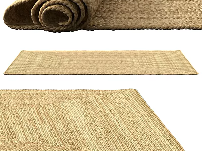Natural Woven Jute Floor Mat With Rectangular Shape And Rolled Design 3d model