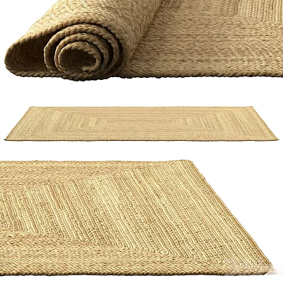 Natural Woven Jute Floor Mat With Rectangular Shape And Rolled Design 3d model