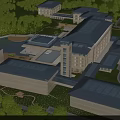 Modern Residential Complex With Illuminated Buildings Pool And Landscaped Gardens