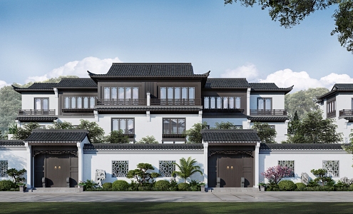 New Chinese Style Double Villa Beautiful Country Pension Apartment 3d model