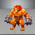 3D Fire Elemental Warrior Creature With Muscular Build Red Orange Flames And Metal Gauntlets