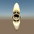 Futuristic Aircraft With Gold And Gray Structure Against Blue Desert Sky