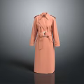 Pink Long Double Breasted Trench Coat With Belt And Epaulettes Design