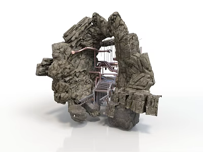 Intricate Rock Structure With Central Metal Staircase And Internal Passage 3d model