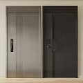 Modern Security Door Designs With Silver Vertical Stripes Black Textured Pattern And Electronic Lock 3d model