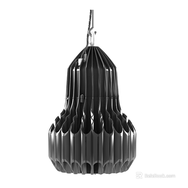 Modern Black Metallic Chandelier With Intricate Geometric Striped Structure Design 3d model 