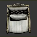Single Sofa With Carved Golden Accents Striped Fabric And Button Tufted Back
