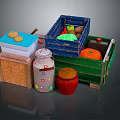 Fluffy Rabbit Near Colorful Wooden Crates With Fresh Fruits And Jars
