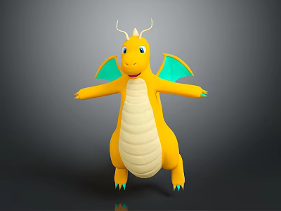 Cute Yellow Dragon Game Character With Green Wings White Belly And Green Claws 3d model
